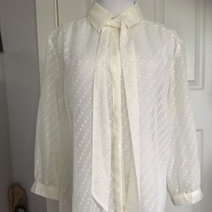 New York & Co Sheer White Button Down Blouse L